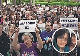 Indignación. Cientos de personas mostraron ayer su repulsa ante el caso de violencia vicaria en una concentración en la plaza de Rekalde.