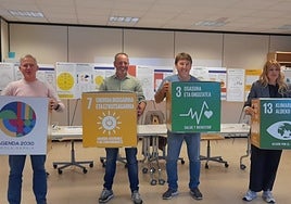 Jon Luqui, Óscar Valbuena, Joseba Telleria y Nerea Errasti en la presentación de las acciones habidas y por haber.