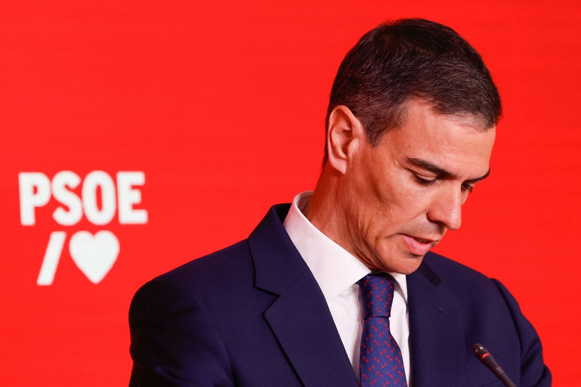 Pedro Sánchez, en su comparecencia en Ferraz.