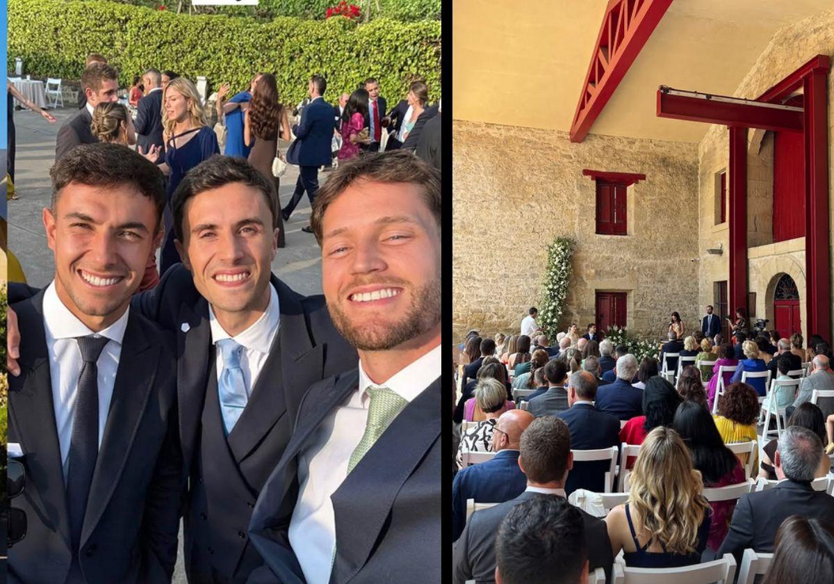 Martin Zubimendi, Ander Guevara y Álex Remiro durante la celebración.
