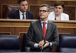 El ministro de Justicia, Félix Bolaños, este miércoles en la sesión de control en el Congreso.