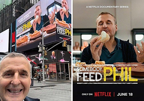 El cartel del famoso programa de Netflix en las que aparece la pastelería Otaegui en las pantallas de Times Square en Nueva York.