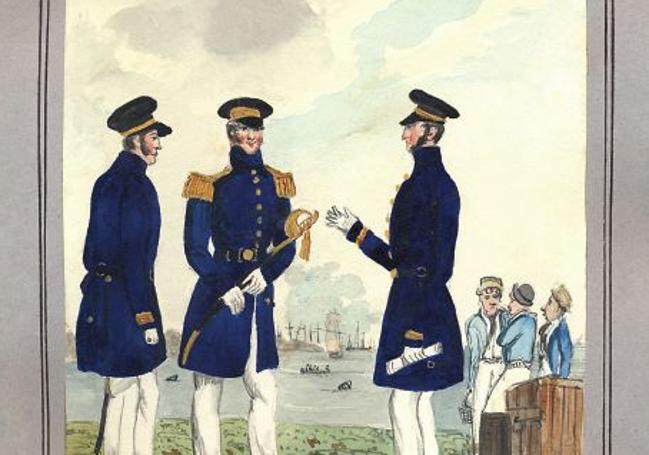 Uniformes de oficiales de Marina británicos en 1834