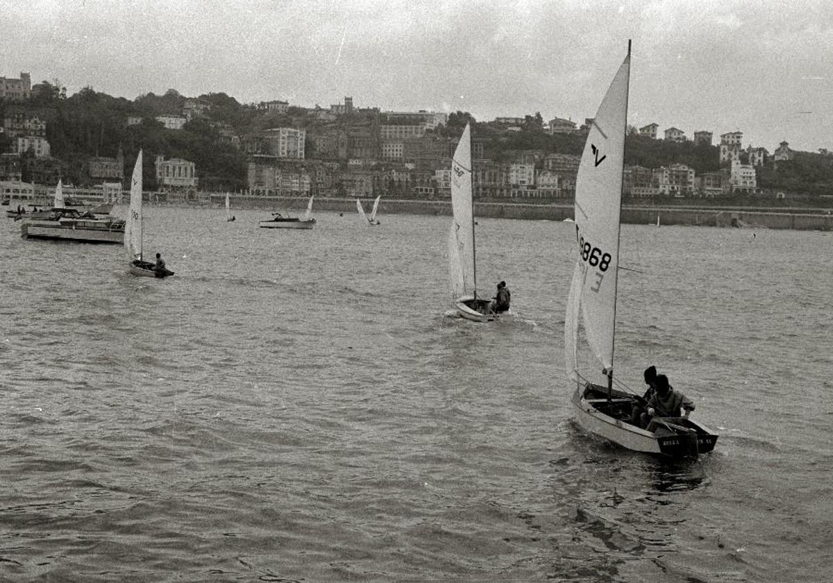 Competición de vela en la bahía de La Concha.