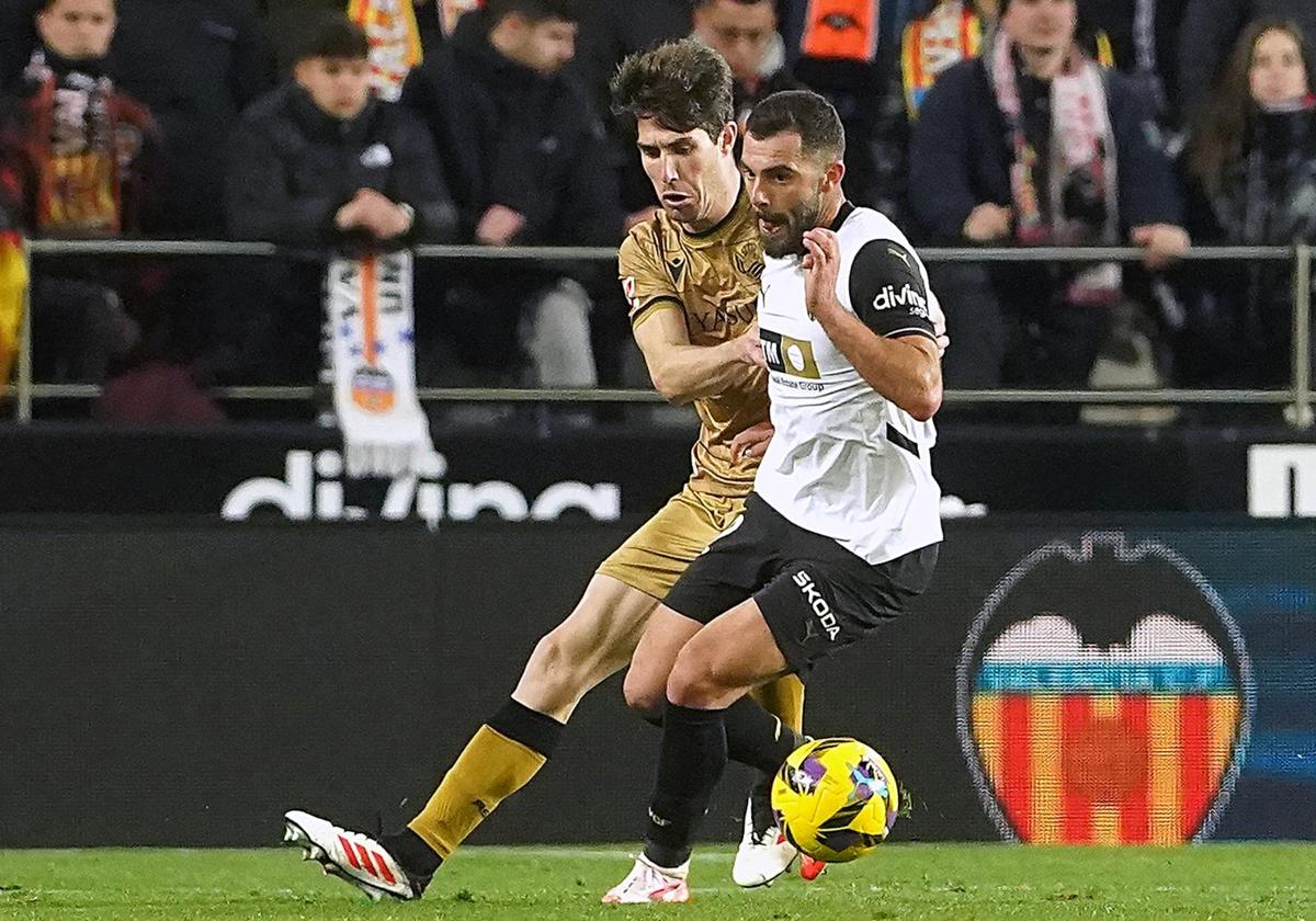 Encuentro entre el Valencia y la Real Sociedad en Mestalla en la pasada temporada.