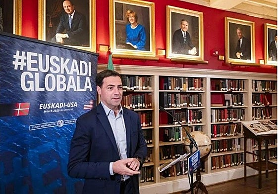 El lehendakari, Imanol Pradales, durante su viaje en EE UU el pasado mes de marzo.