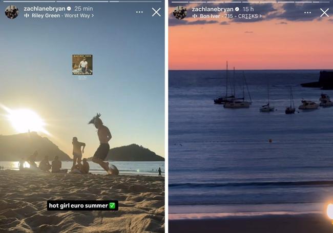 Las historias en la playa de La Concha que el cantante enseñó a sus 5 millones de seguidores.