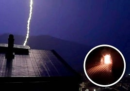 Momento exacto del impacto del rayo y del posterior incendio captado en Elgoibar.