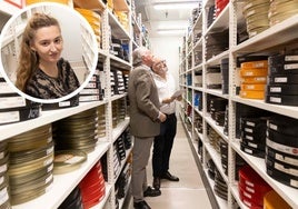 Rebordinos con Huerta, presidente de Loterías, este miércoles en el archivo de Tabakalera. Foto superior: Irati Crespo, responsable de Artxiboa.