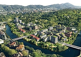 Infografía que muestra cómo está proyectado el nuevo barrio donde ahora se asientan los cuarteles de Loiola.