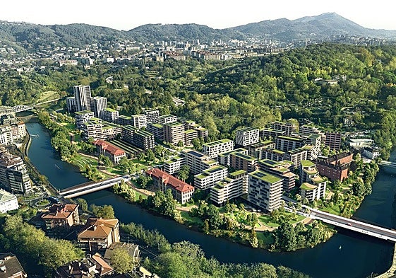 Infografía que muestra cómo está proyectado el nuevo barrio donde ahora se asientan los cuarteles de Loiola.