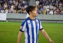 Take Kubo, al finalizar el partido en Nagasaki.