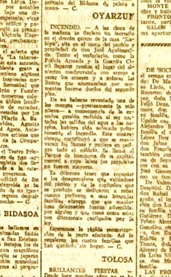 Crónica del incendio que ofreció DV el 2 de agosto de 1945.