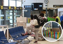 Una foto de una madre con su hija en el Aeropuerto de Hondarribia y la imagen del espacio de juegos enviada por la lectora.