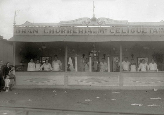 Esta imagen es posterior, de un puesto de la churrería Celigüeta en 1936.
