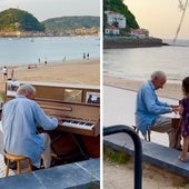 El pianista que sorprende tocando en la playa de Ondarreta en San Sebastián
