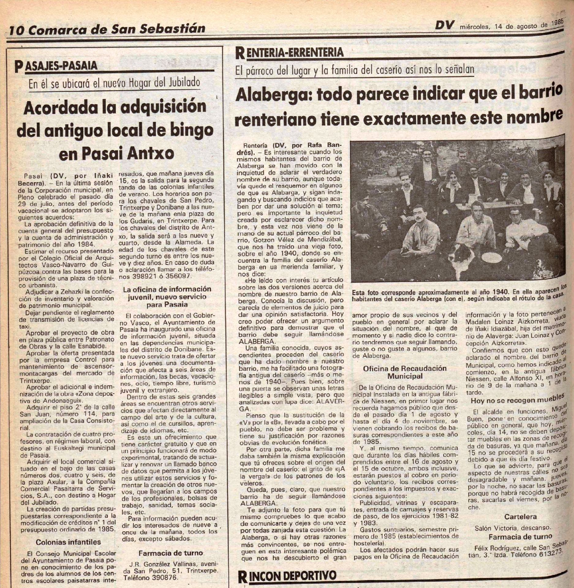 Crónica completa que cerraba el caso en EL DIARIO VASCO el 14-VIII-1985.