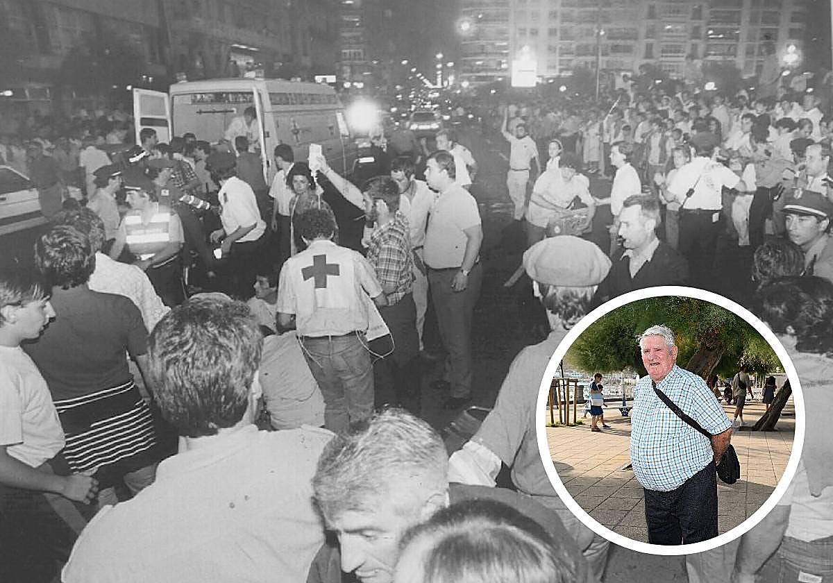 Marcial Zabaleta posa en la zona de La Concha donde aquel 14 de agosto de 1985 veía los fuegos junto a su mujer y su hijo, al que sostenía en sus hombros. Los tres resultaron heridos graves tras el estallido de una carcasa.
