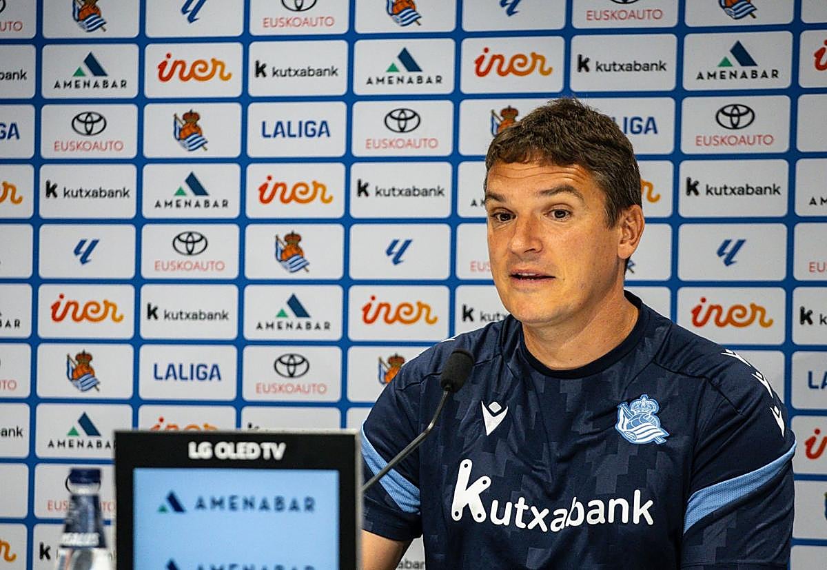 Jon Ansotegi, en su primera rueda de prensa como técnico del Sanse previa a un partido