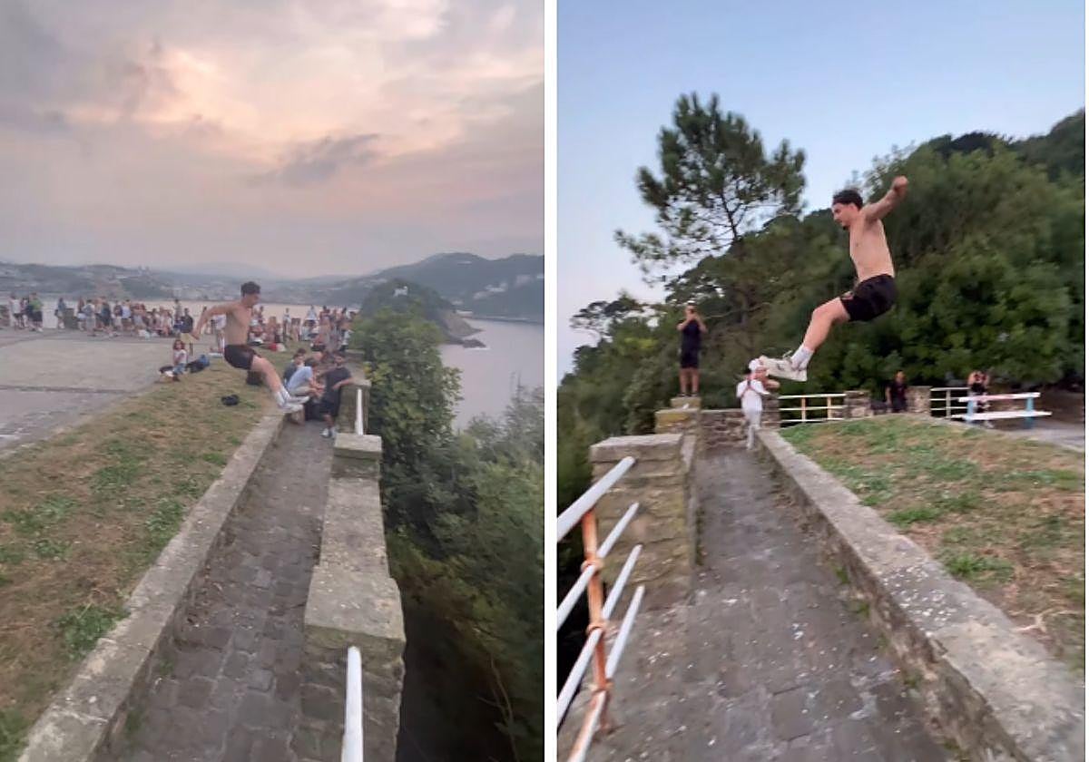 Los saltos que cortan la respiración sobre el techo de San Sebastián con vista a la bahía de La Concha