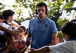 Javi López, durante un viaje con la Real Sociedad