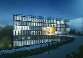 Recreación del futuro edificio principal de Sokai Hub Gipuzkoa en el polo de Illunbe de Donostia.