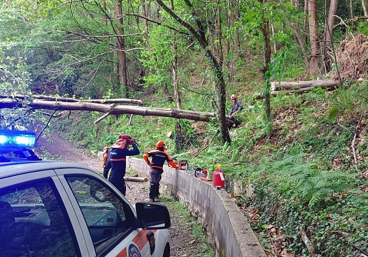 Voluntarios de 'Herri Babesa-Protección Civil' durante las inundaciones del pasado mes de junio en Tolosaldea.