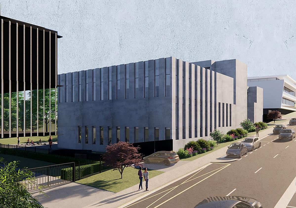 Montaje del futuro edificio especializado en rehabilitación situado en Miramon.