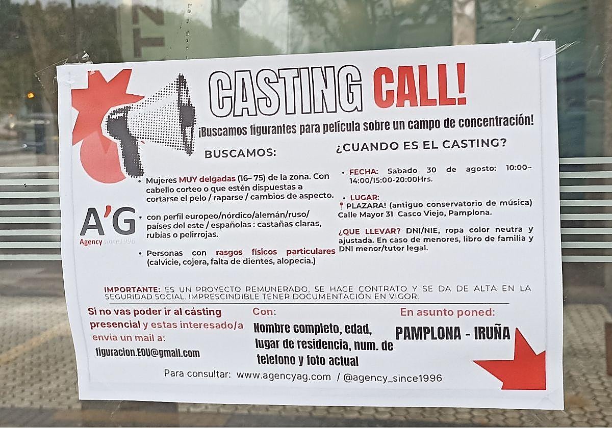 Anuncio del casting de figurantes para una película sobre un campo de concentración aparecido en San Sebastián.