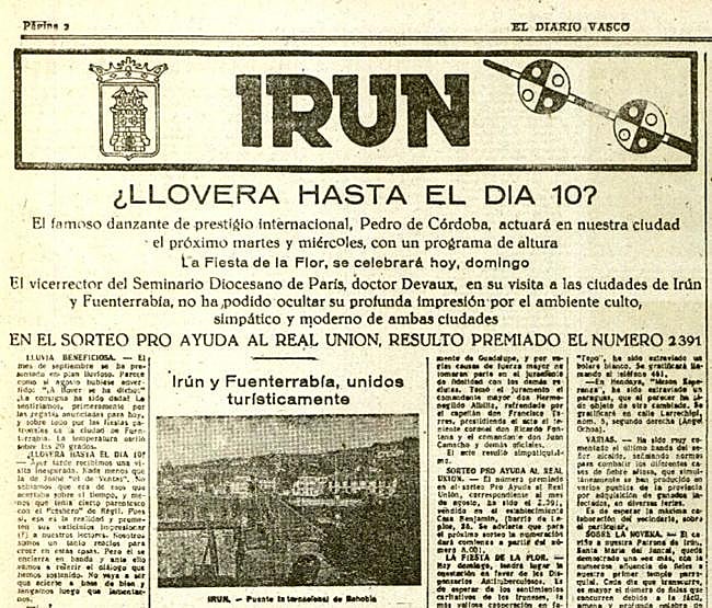 Cabecera de la crónica de EL DIARIO VASCO el 3-IX-1950.