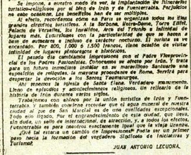 Parte final del artículo publicado el 3 de septiembre de 1950 en DV.