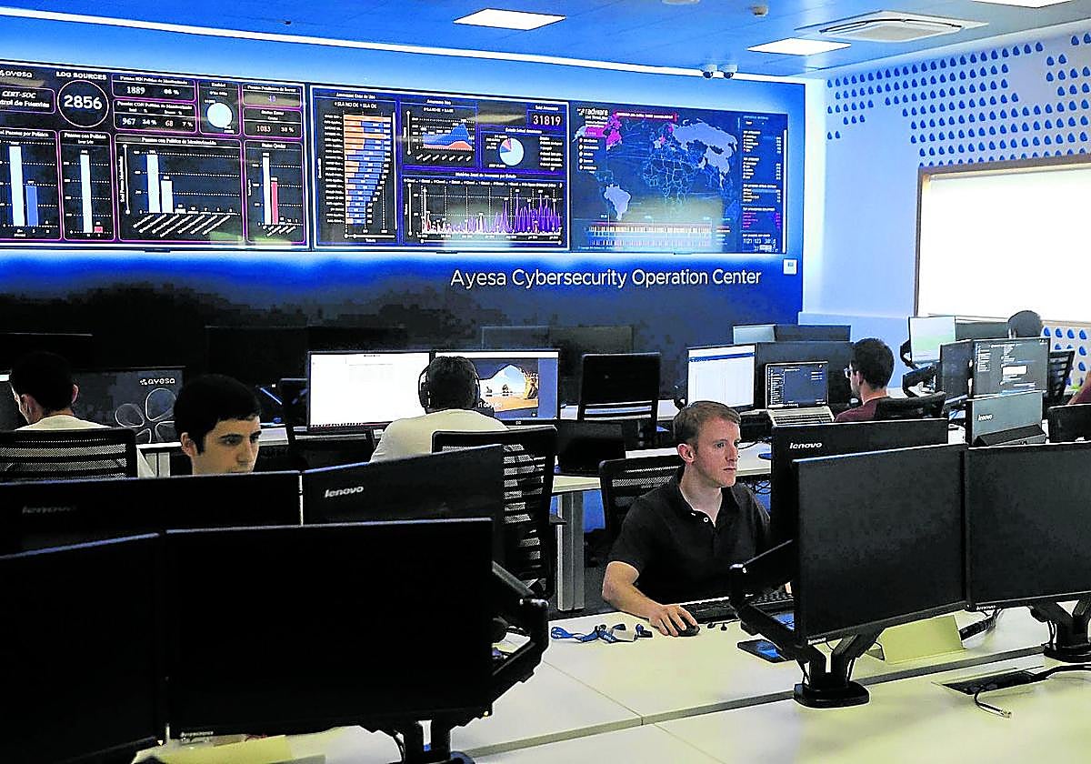 Un centro de operaciones de ciberseguridad de Ayesa, empresa con sede en Donostia.
