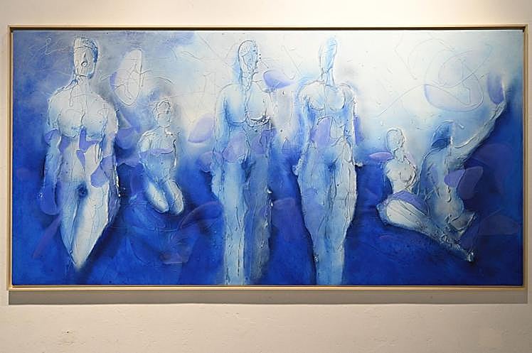 El azul predomina en todas las obras de Peña.
