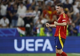 Aymeric Laporte durante un partido con la selección española en la Eurocopa 2024.
