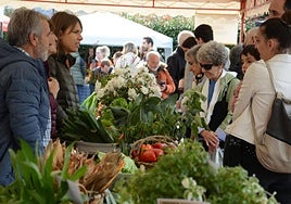 Productos de la huerta en un puesto de una edición anterior de Lurraren Eguna de Bera.