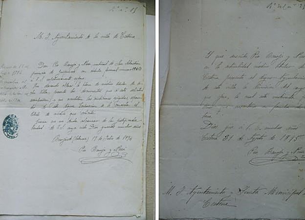 Manuscrito en el que Pío Baroja solicita la plaza de médico en Zestoa, y carta en el que renuncia al puesto.