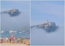 El monte Igeldo cubierto por la niebla.