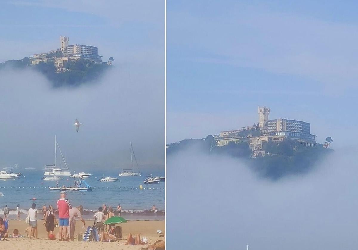 El monte Igeldo cubierto por la niebla.