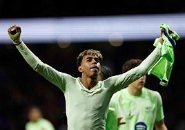 Lamine celebra un gol esta temporada