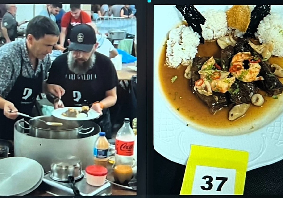 La cuadrilla finalmente ganadora, Lagunak, y su plato de carrilleras de ternera.