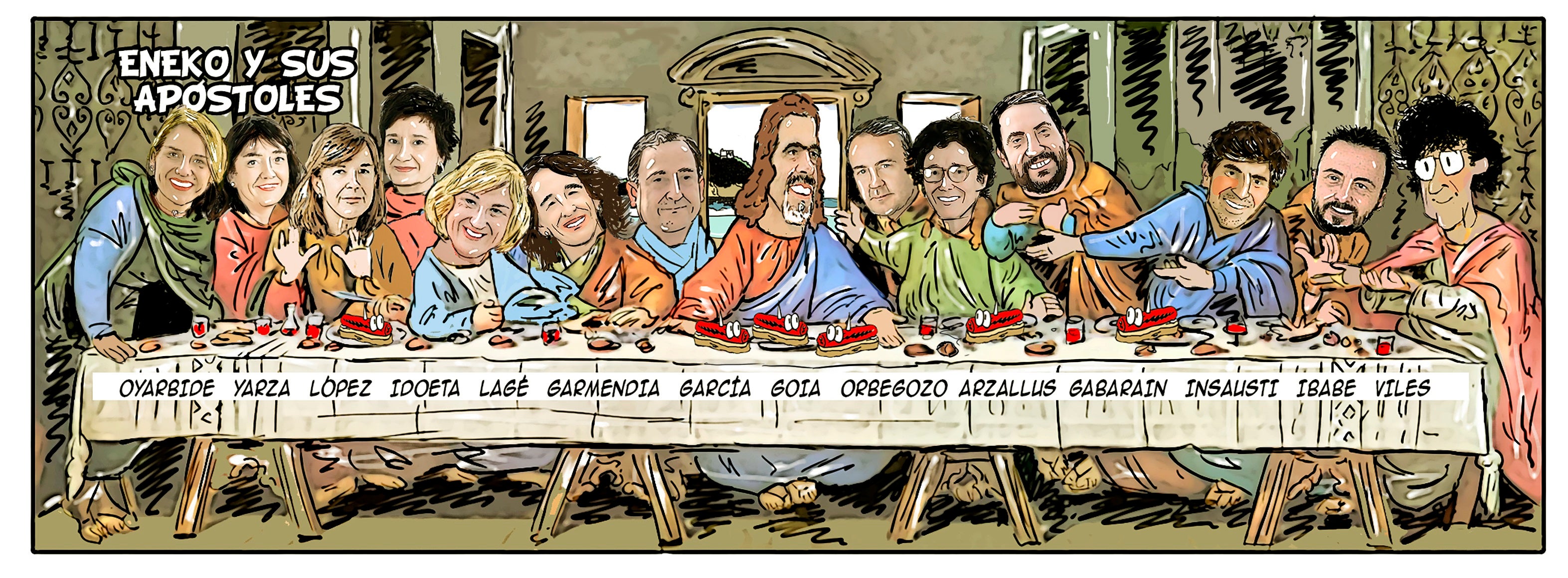 Txispas convirtió al nuevo gobierno de coalición municipal PNV-PSE en una original 'última cena'. 