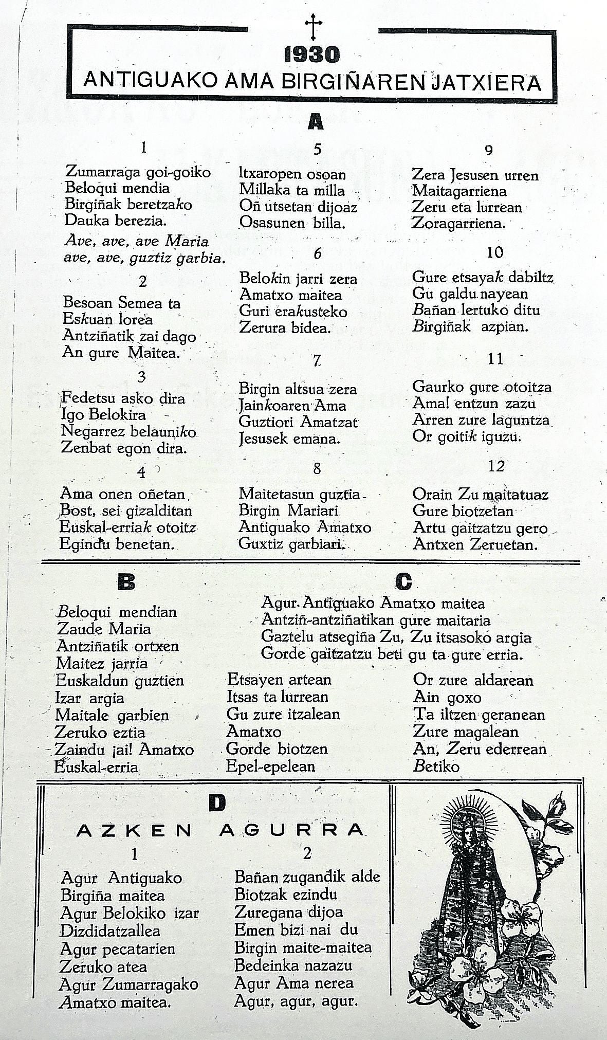 Coplas escritas a bajada de la Antigua, datadas en 1930.