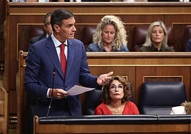 El presidente del Gobierno Pedro Sánchez responde a la portavoz jeltzale Maribel Vaquero en el pleno de control del Congreso este miércoles.