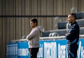 Sergio, con gesto serio en el estadio Zubieta durante el amistoso de ayer ante Osasuna.