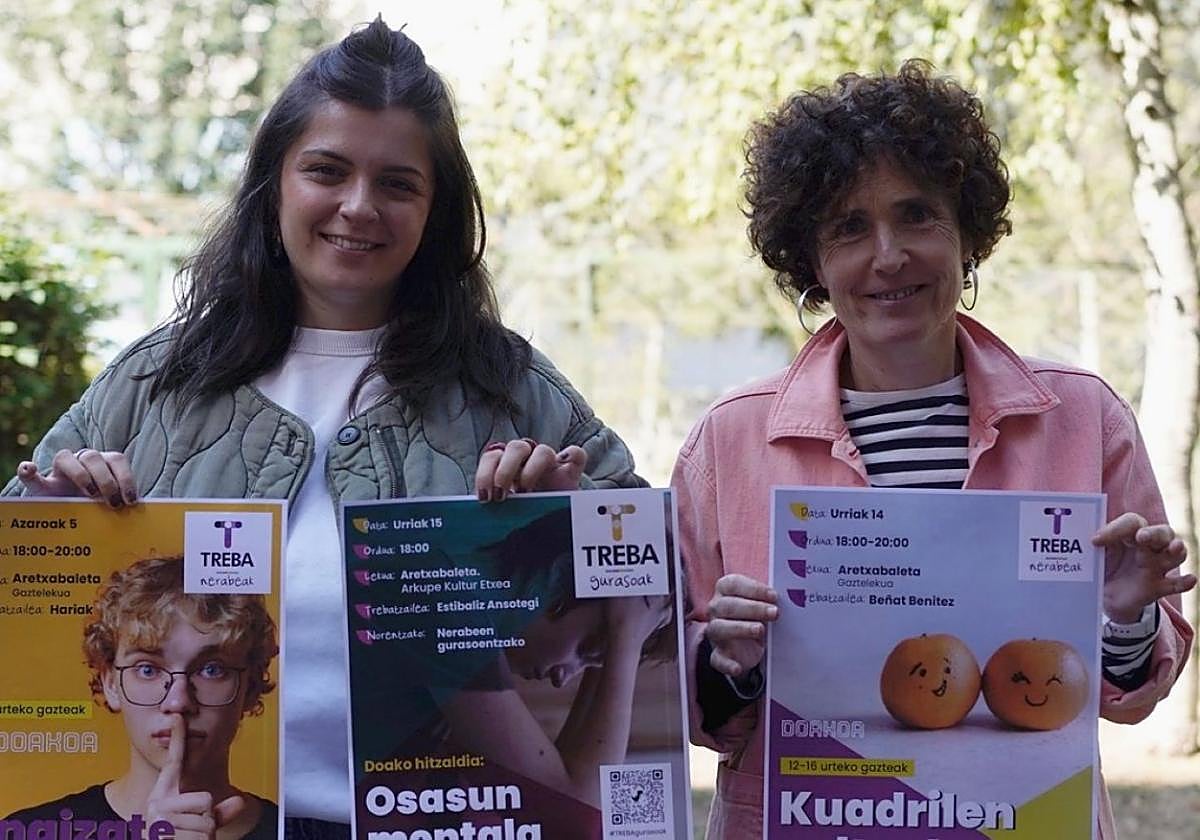 Ainhoa Sanchez zinegotzia eta Maider Etxaniz udal teknikaria Treba programaren aurkezpenean.