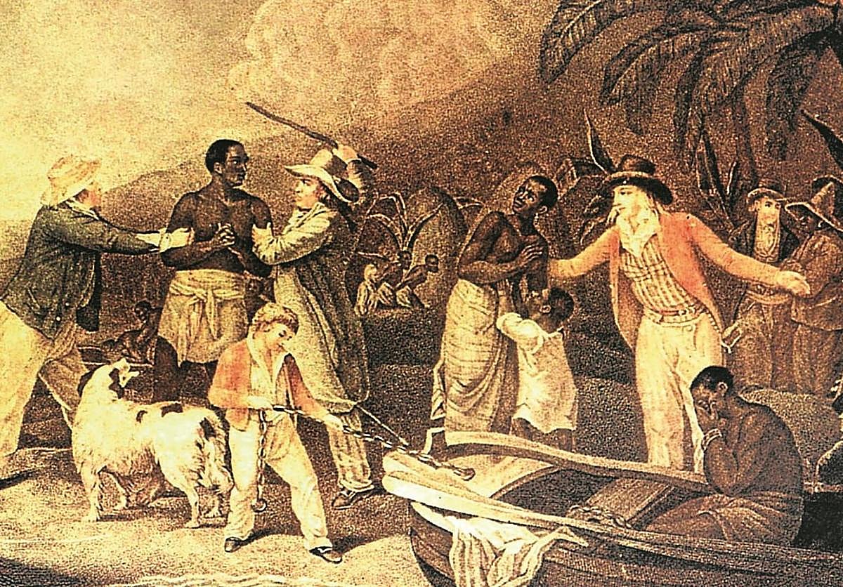 Ilustración de finales del siglo XVIII que reproduce la captura de esclavos en África por tratantes franceses.