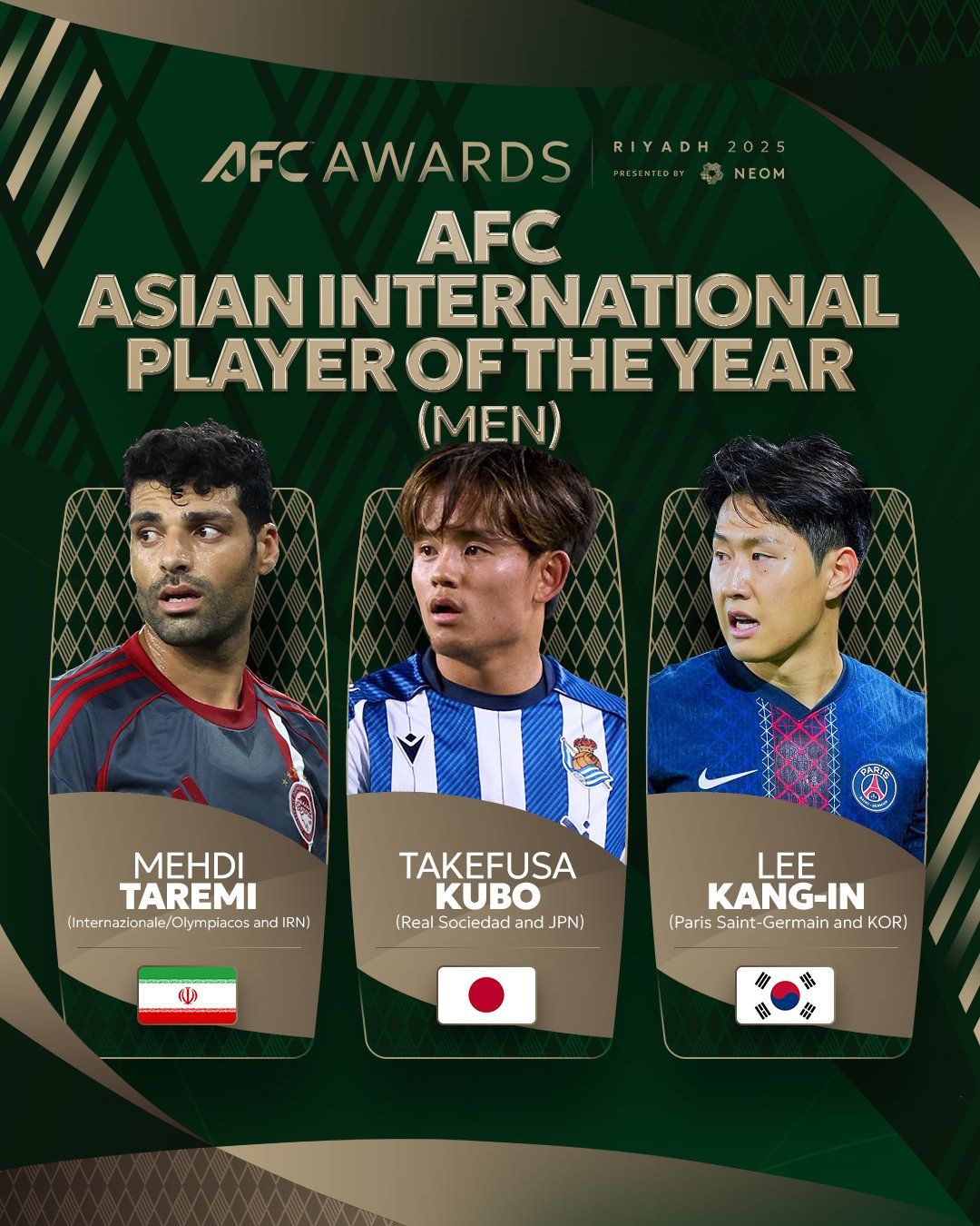 Taremi, Kubo y Kang-In Lee, los nominados al mejor jugador asiático del año