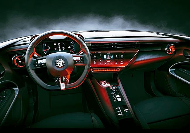 Interior muy deportivo donde resaltan el pequeño volante delante de la pantalla digital de la instrumentación de 10,25 pulgadas, lo mismo que la pantalla central