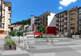 Infografía del espacio deportivo polivalente que se acondicionará en la plaza Andra Mari cuando se complete su reurbanización durante los primeros meses de 2026