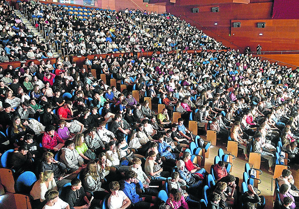 Los estudiantes atienden una de las conferencias celebradas ayer en el Kursaal.